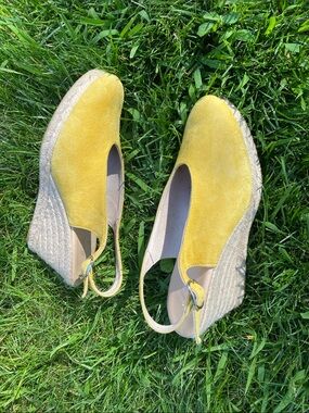 Mauro Volponi made in Spain- Yellow Suede Espadrille Wedge Slingback for Women